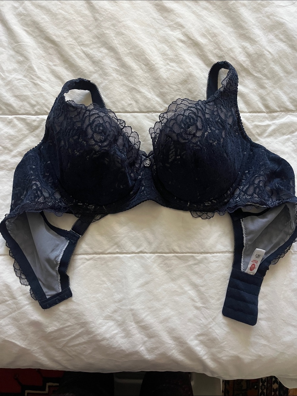 Lace Underwire Bra in Navy Blue - Women's Intimates - Push up. 36D / 95D